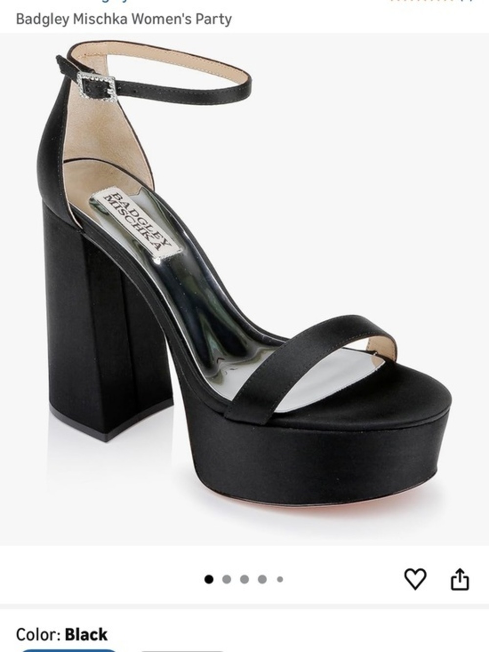 Badgley Mischka Black Satin Party Platform Ankle-Strap Sandal Heel